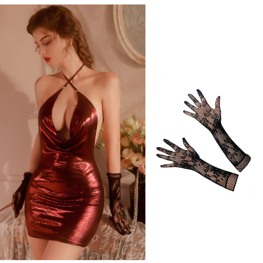 Metallic Halter Dress - Backless, Holographic