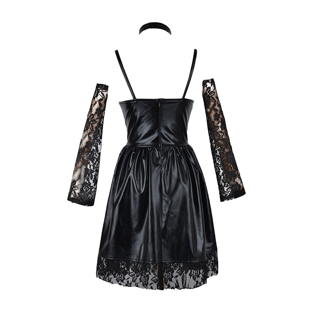 Gothic Anime Cosplay Dress in PU Leather with Spaghetti Straps