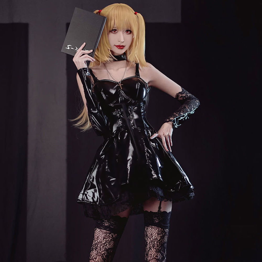 Gothic Anime Cosplay Dress in PU Leather with Spaghetti Straps – Amorino