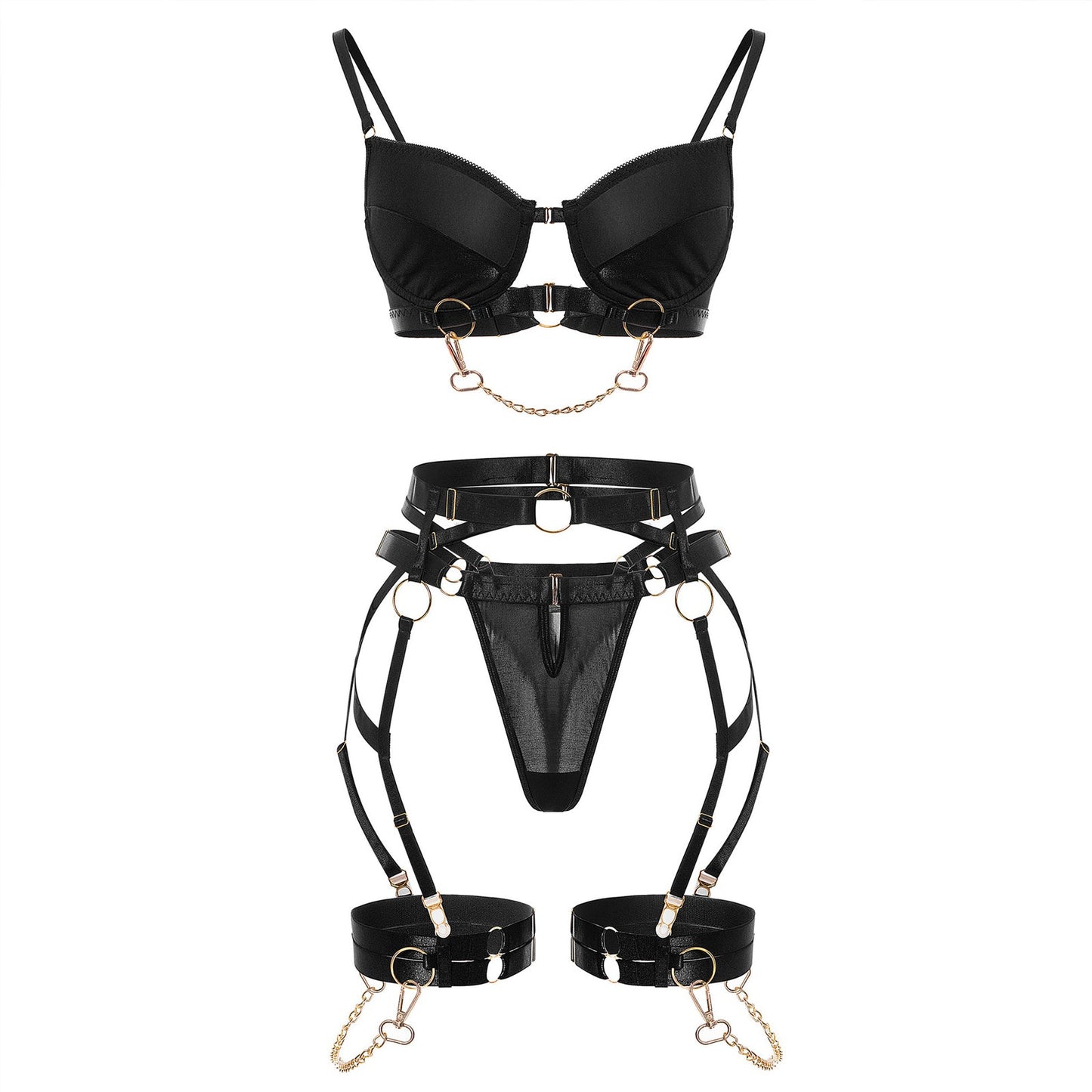 Gothic Caged Bra & Panty: Harness Garter Set