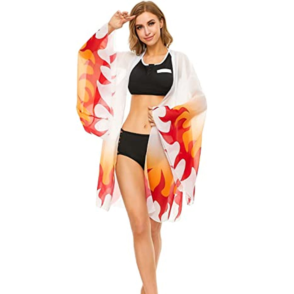 Black Zipper Up Anime Cosplay Swimsuit with Chiffon Kimono Robemax