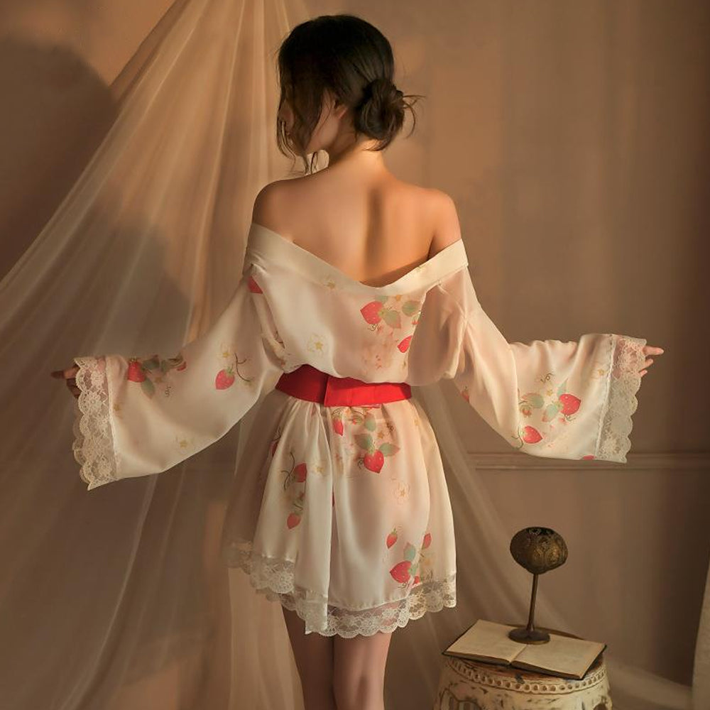 Strawberry Print Kimono Lingerie