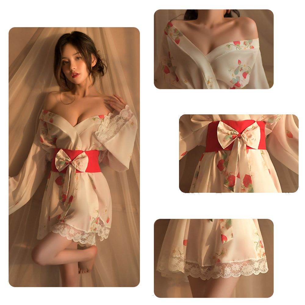 Strawberry Print Kimono Lingerie