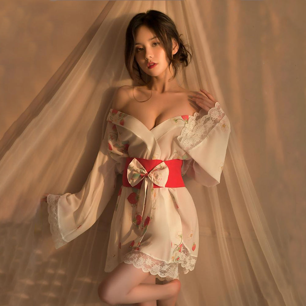 Strawberry Print Kimono Lingerie