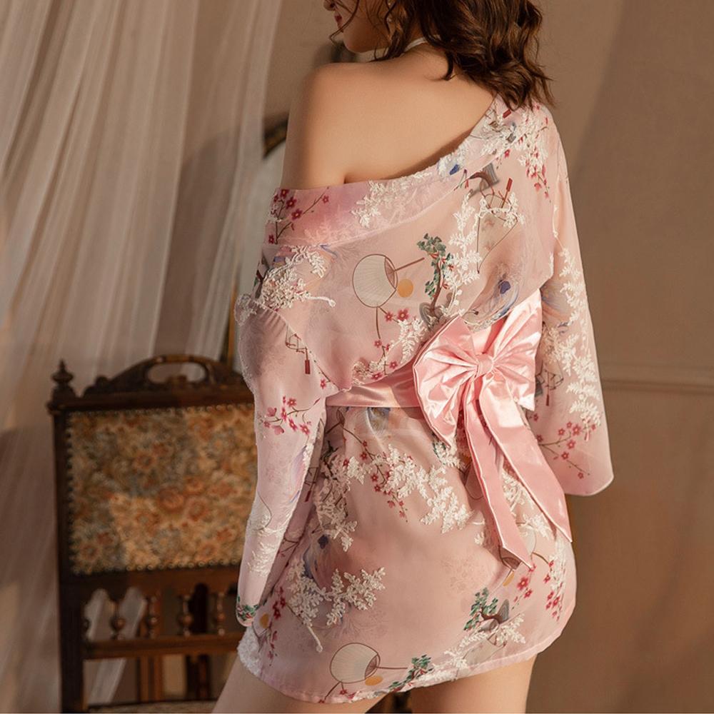 Floral Print Anime Lingerie Set: Japanese Kimono Costume