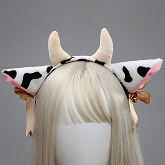 Animal Cosplay Cow Headband with Ribbon Bow Bells