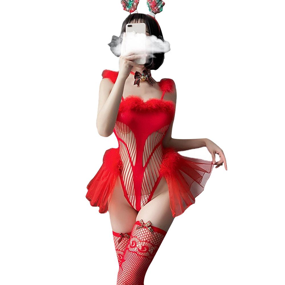 Irresistible Red Mesh Mrs. Claus Bodysuit