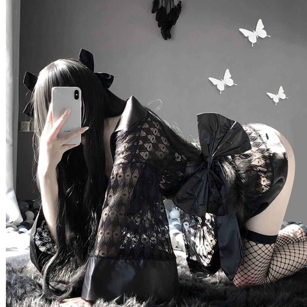 Mesh Nightgown Lace Kimono Lingerie.