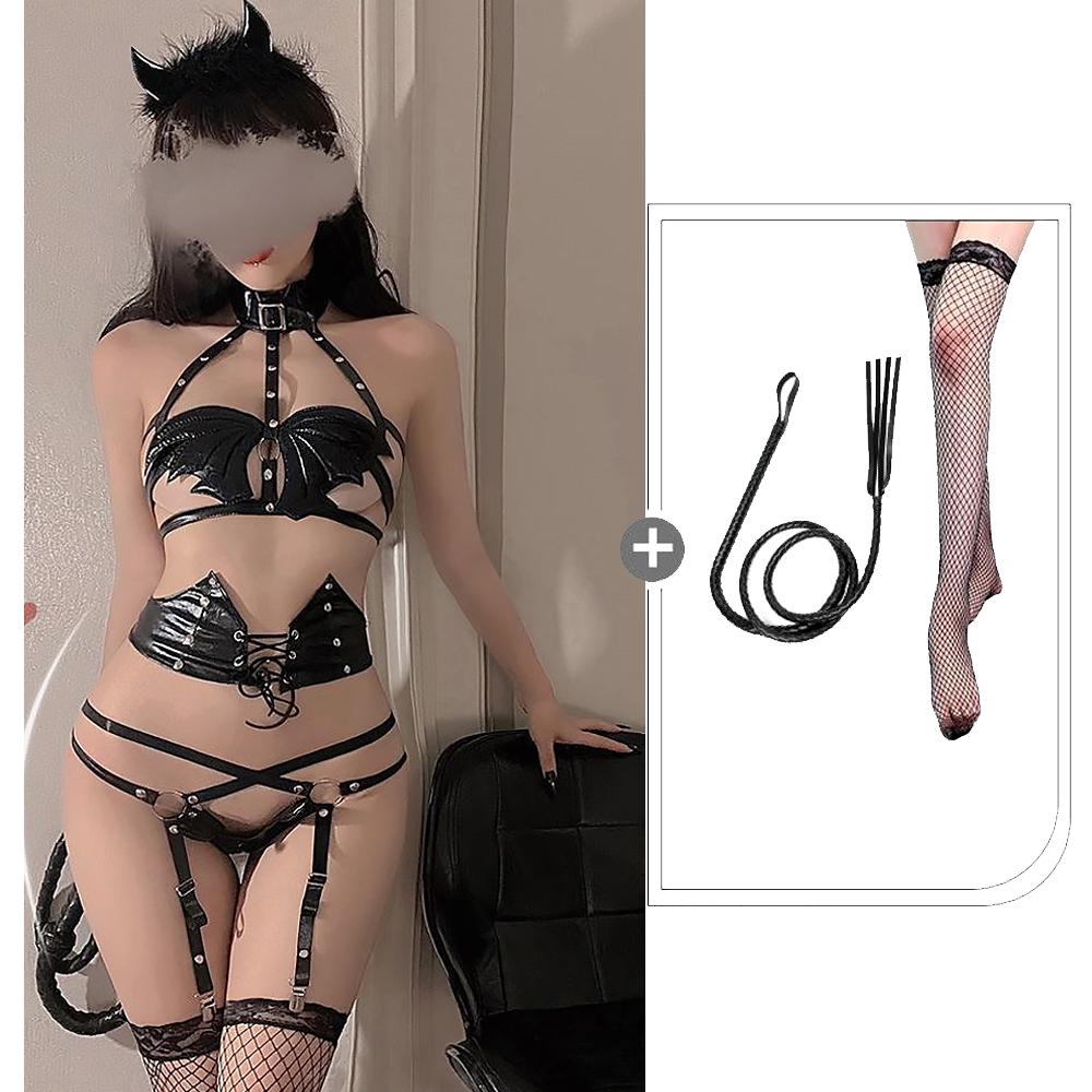 Succubus Lingerie Set: Devilish Leather Outfit