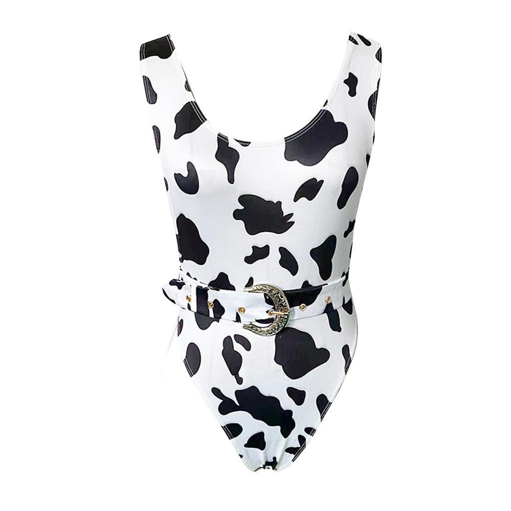 Cow Print Belted One-Piece