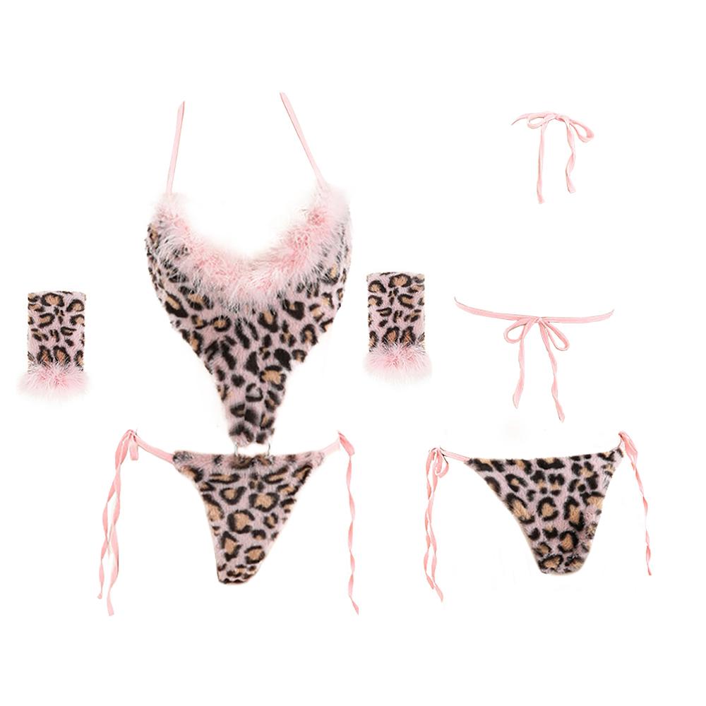 Leopard Plush Bodysuit: Irresistible Pink Velvet Babydoll