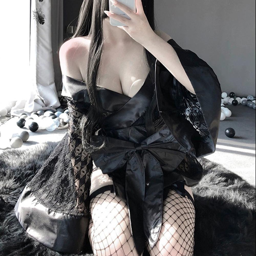 Mesh Nightgown Lace Kimono Lingerie.
