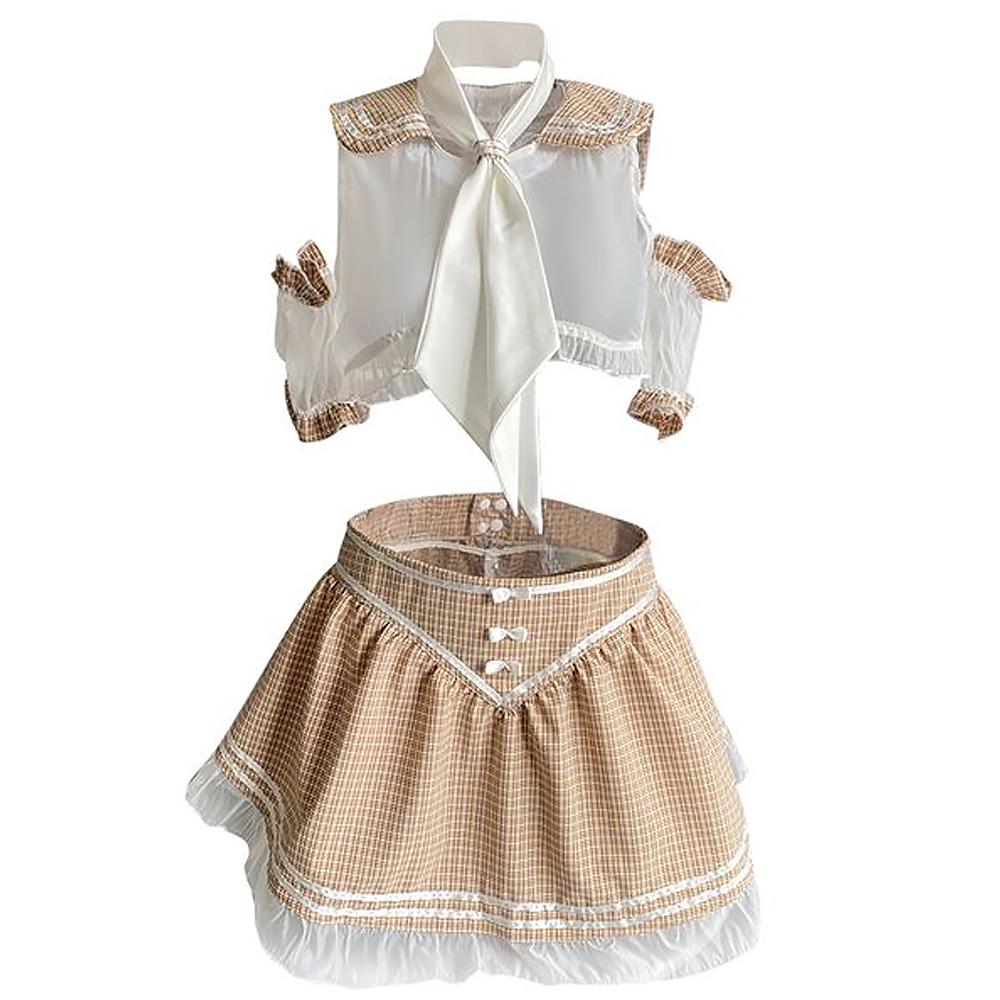 Adorable Schoolgirl Lingerie Set: See-Through Top and JK Plaid Skirt