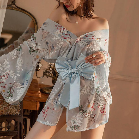 Floral Print Anime Lingerie Set: Japanese Kimono Costume