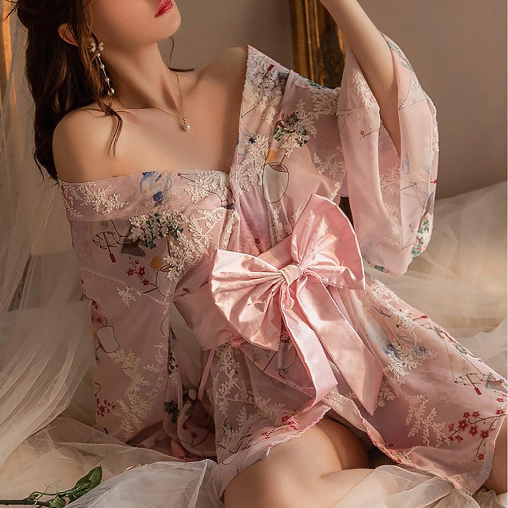 Floral Print Anime Lingerie Set: Japanese Kimono Costume