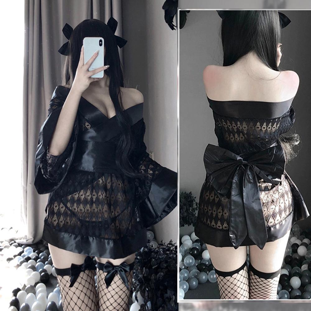 Mesh Nightgown Lace Kimono Lingerie.