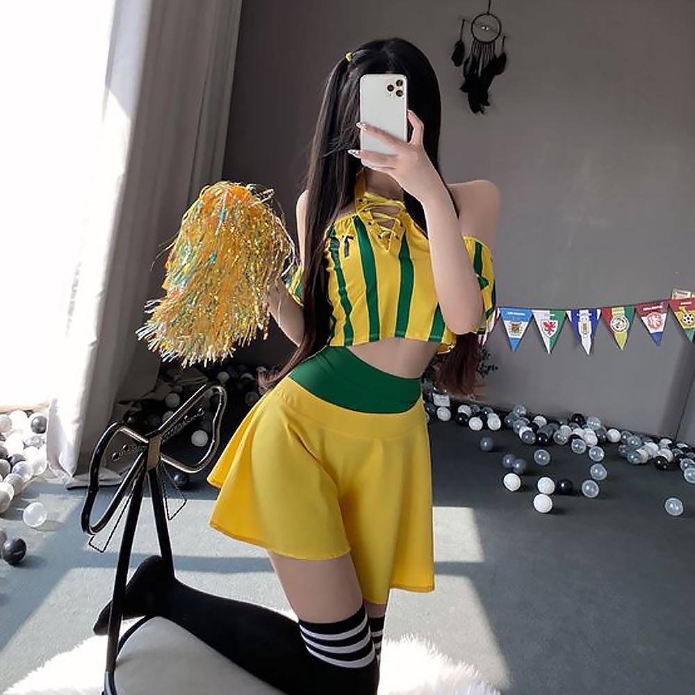 Lace-Up V-Neck Cheerleader Costume for Adult Cosplay