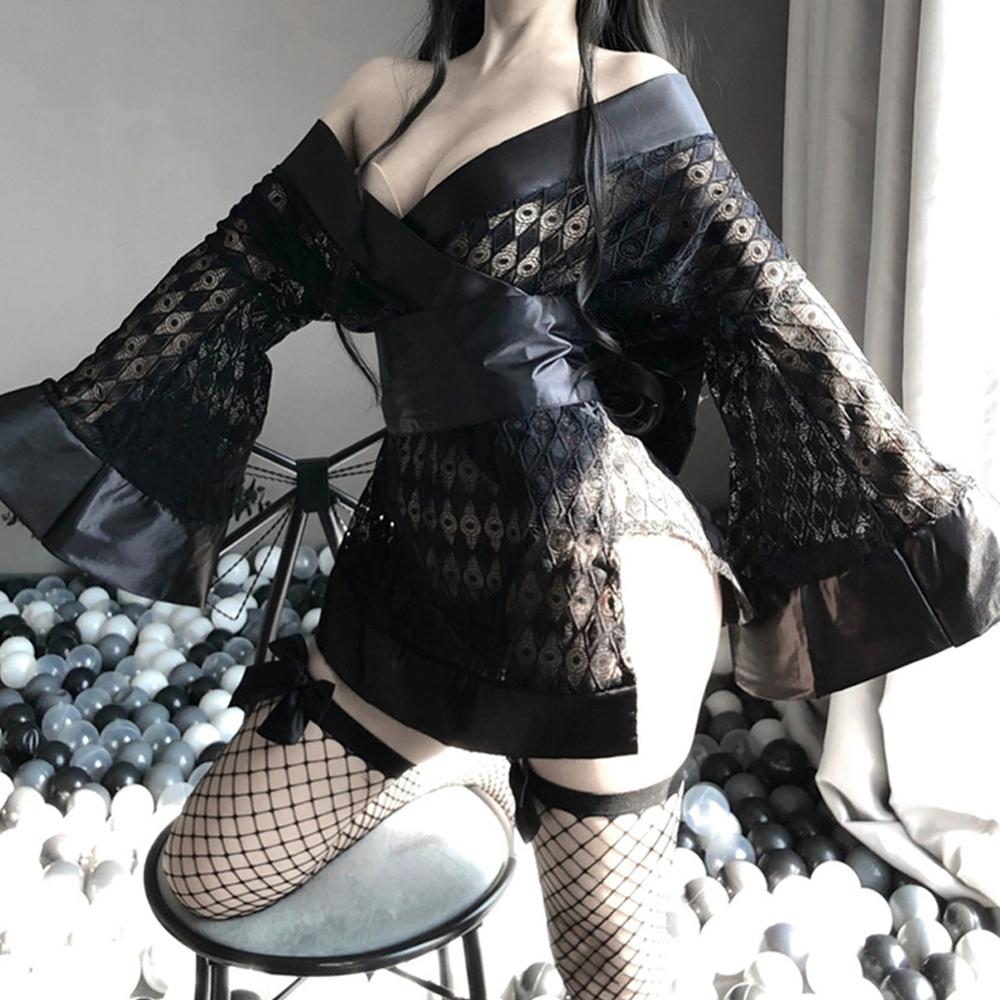 Mesh Nightgown Lace Kimono Lingerie.