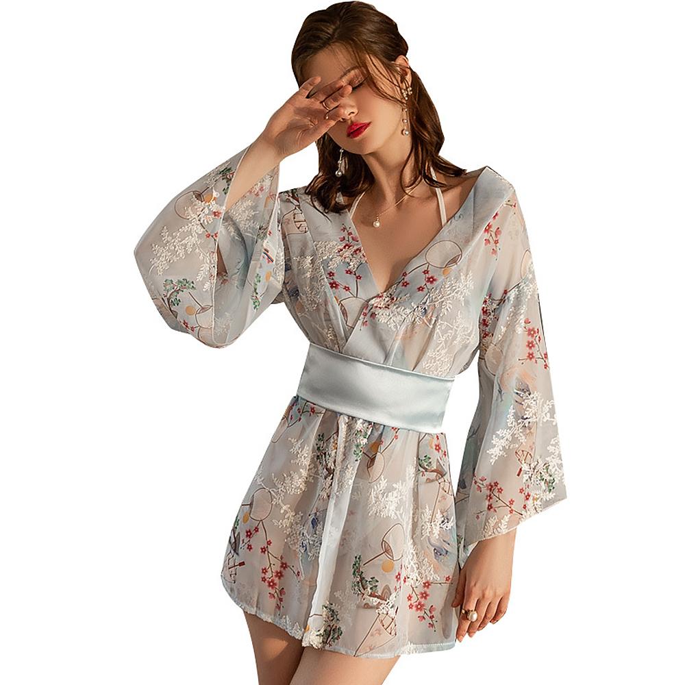 Floral Print Anime Lingerie Set: Japanese Kimono Costume