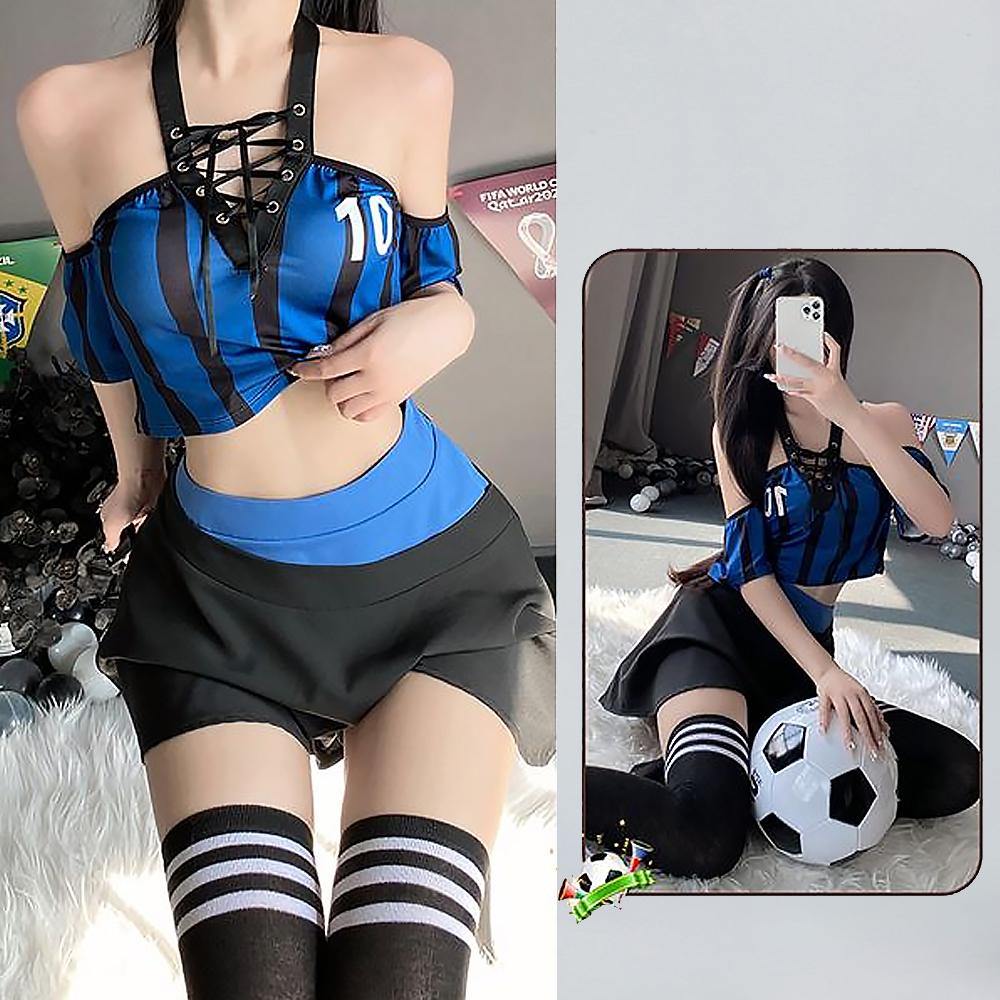 Lace-Up V-Neck Cheerleader Costume for Adult Cosplay