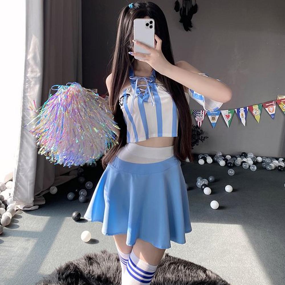 Lace-Up V-Neck Cheerleader Costume for Adult Cosplay
