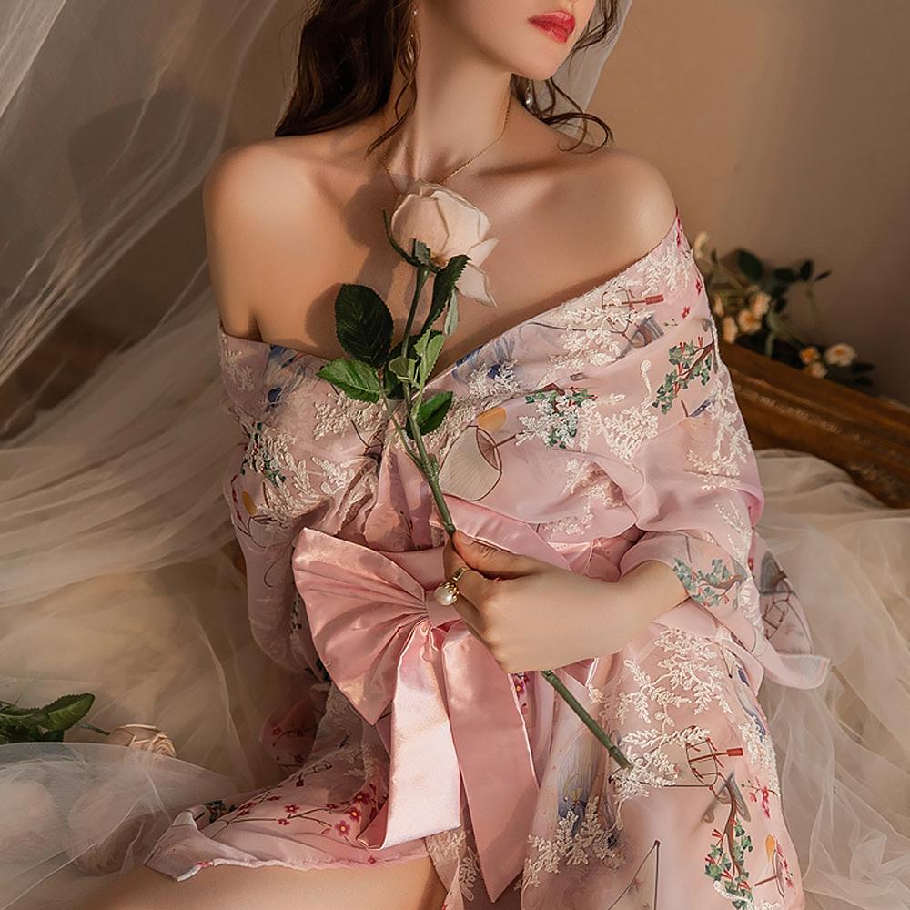 Floral Print Anime Lingerie Set: Japanese Kimono Costume