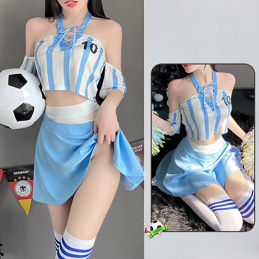 Lace-Up V-Neck Cheerleader Costume for Adult Cosplay