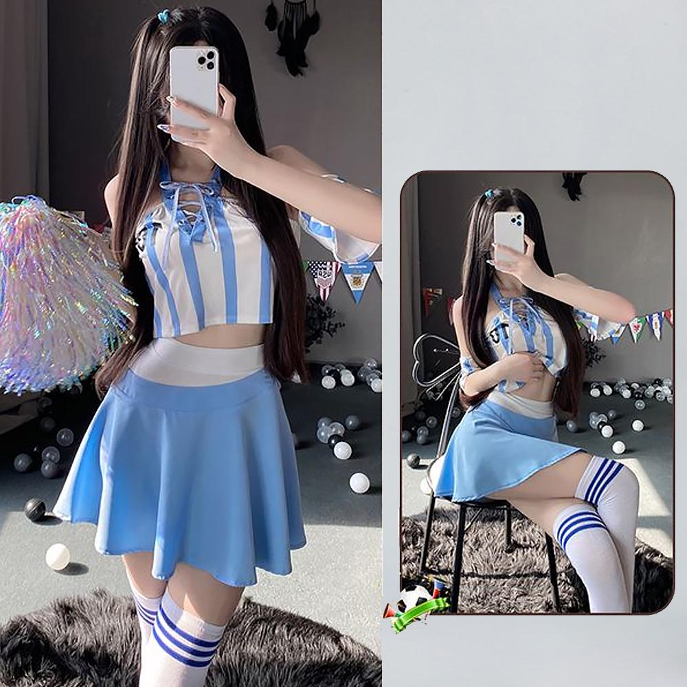 Lace-Up V-Neck Cheerleader Costume for Adult Cosplay