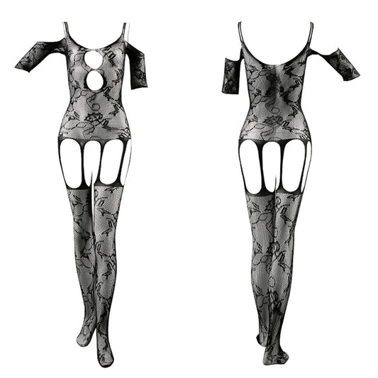 Floral Lace Crotchless Bodystocking for Women.