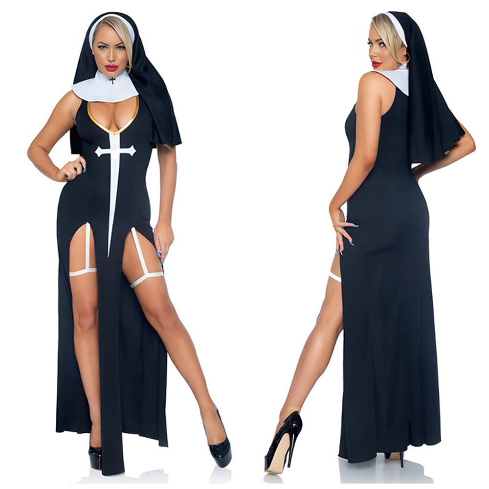 Scary Black Nun Cosplay Costume