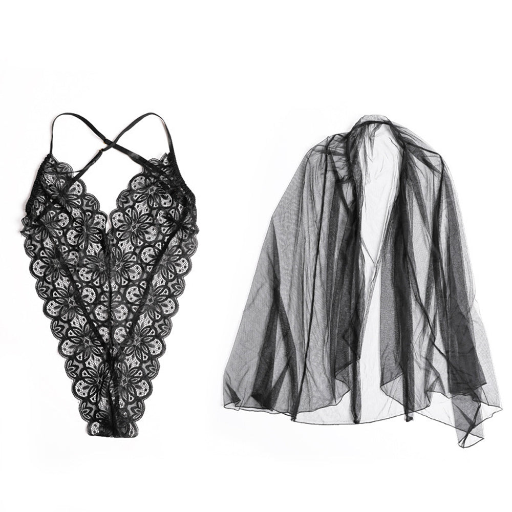 Sheer Backless Bodysuit with Deep V-neck