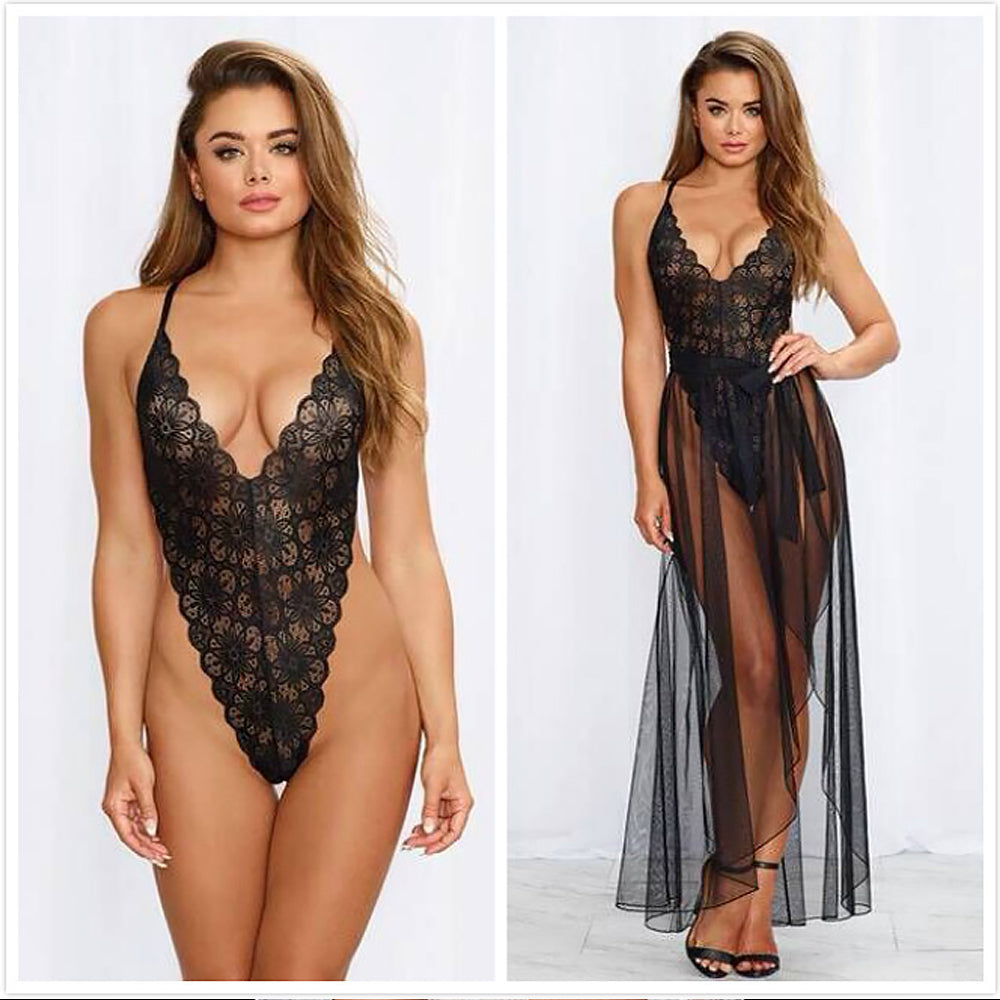 Sheer Backless Bodysuit with Deep V-neck