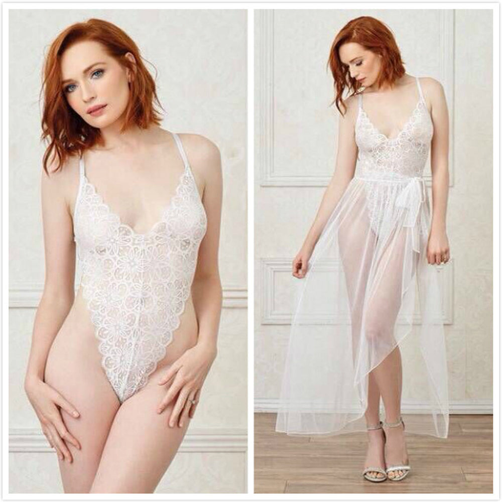 Sheer Backless Bodysuit with Deep V-neck