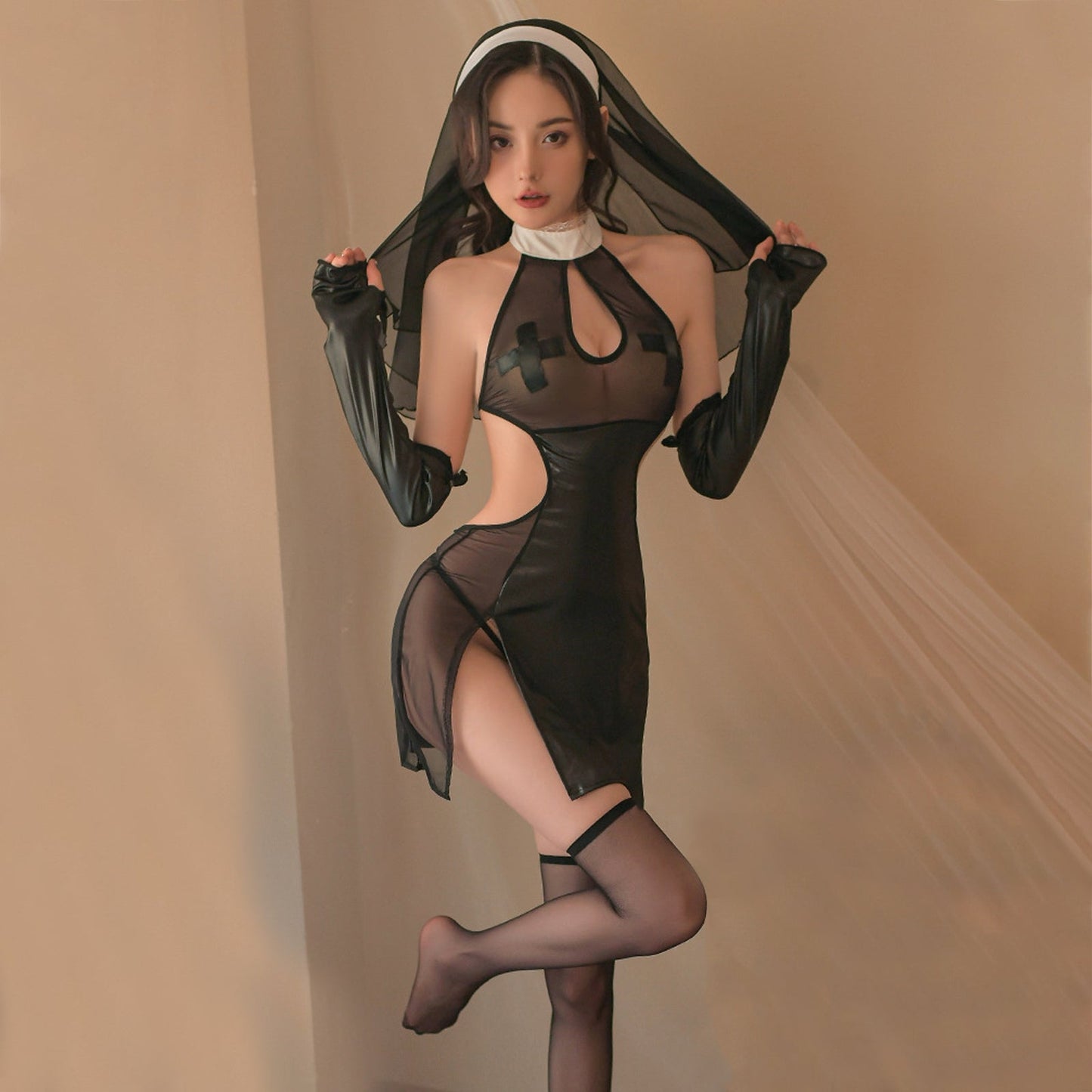 Irresistible Latex Nun Cosplay Lingerie