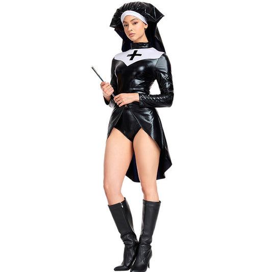 Black Gothic Nun Costume-Latex