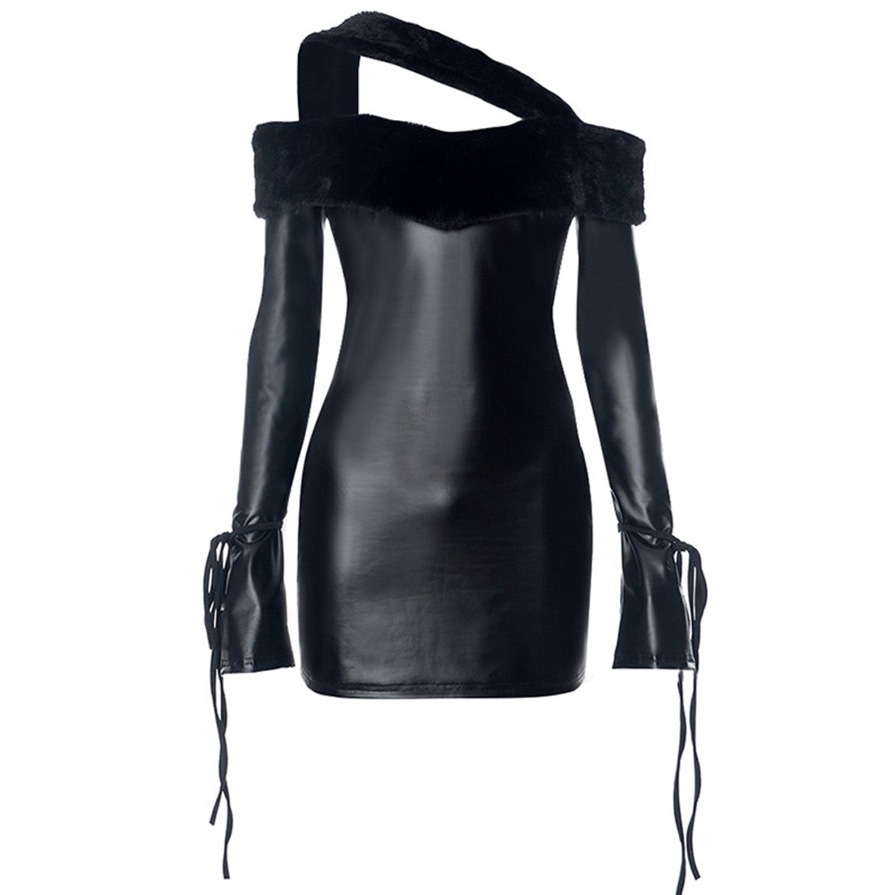Leather Off Shoulder Dress