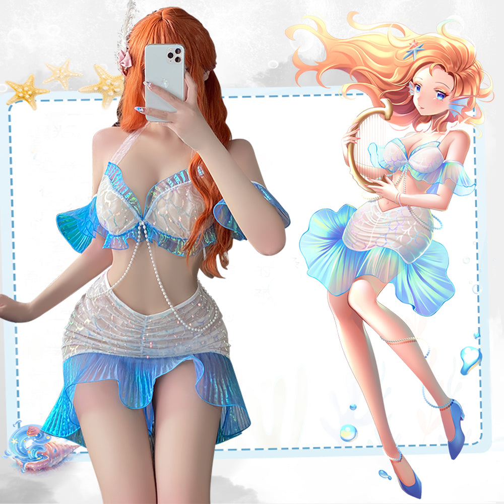 Mermaid Halloween Costume Set -  Metallic Lingerie