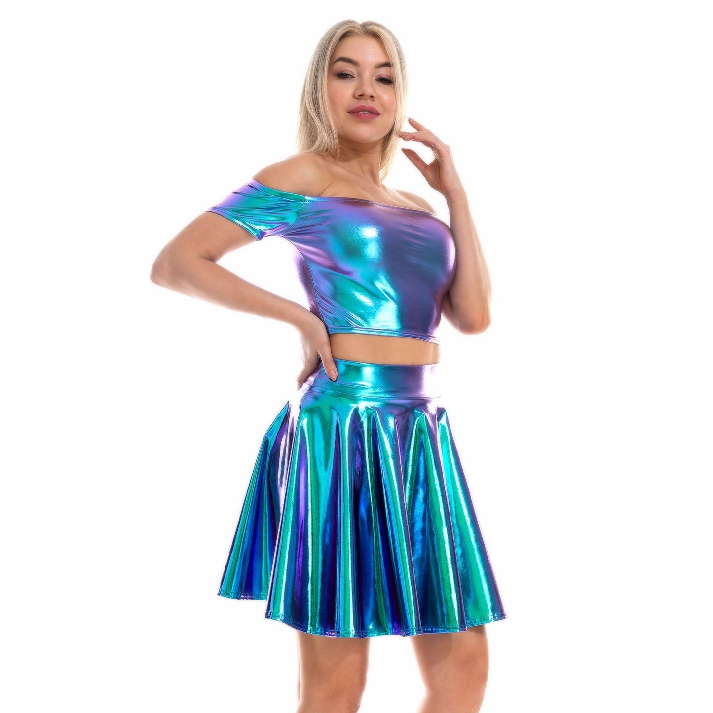 Holographic Rave Skirt Set