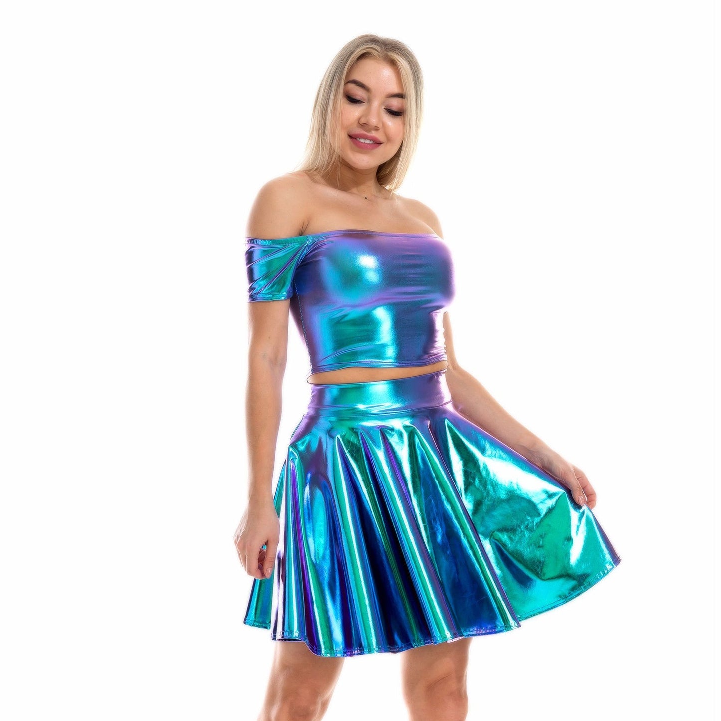 Holographic Rave Skirt Set