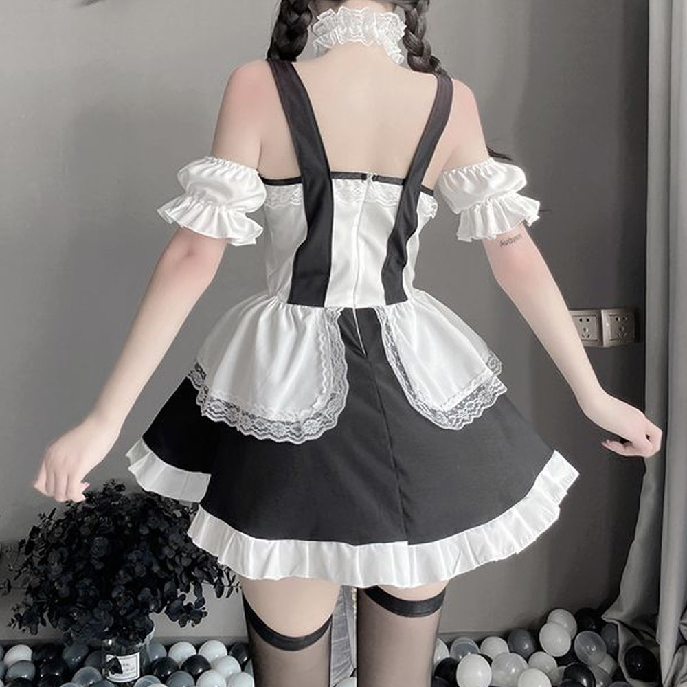 French Maid Anime Lolita Cosplay Dress with Lace Choker