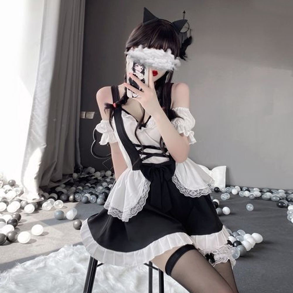 French Maid Anime Lolita Cosplay Dress with Lace Choker