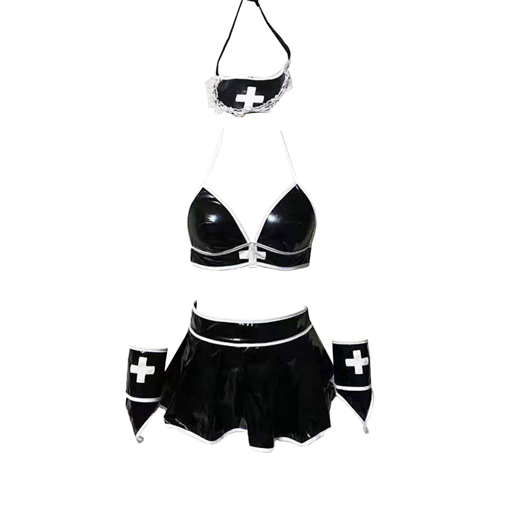Irresistible Black Latex Nurse Costume