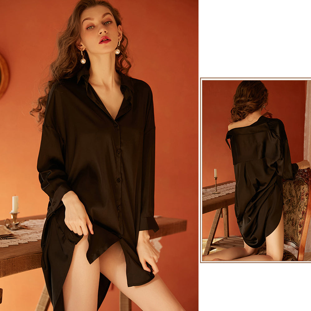Women's Solid Nightshirt with Lapel