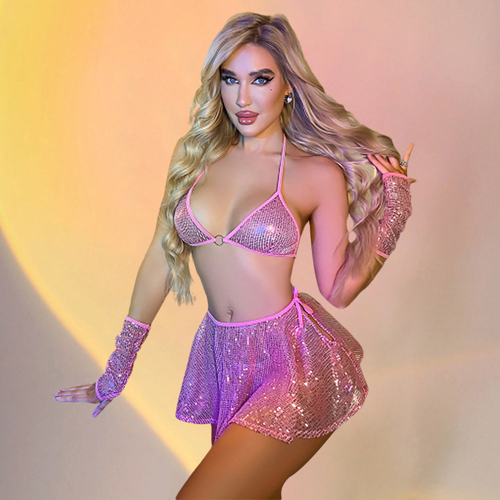 Irresistible Glitter Stripper Outfit Set