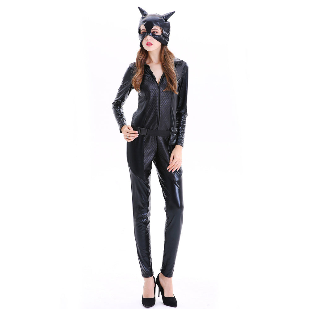 Black Wet Look Catwoman Jumpsuit