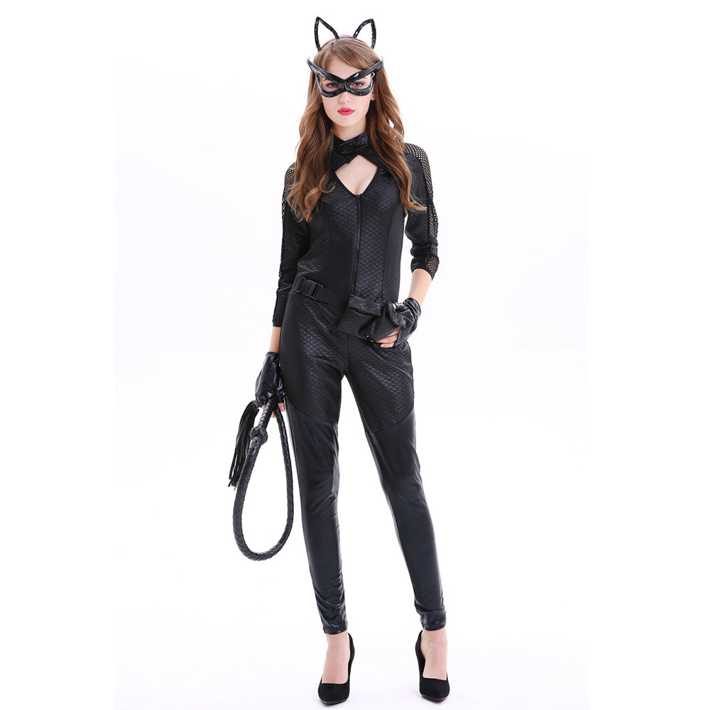 Black Wet Look Catwoman Jumpsuit