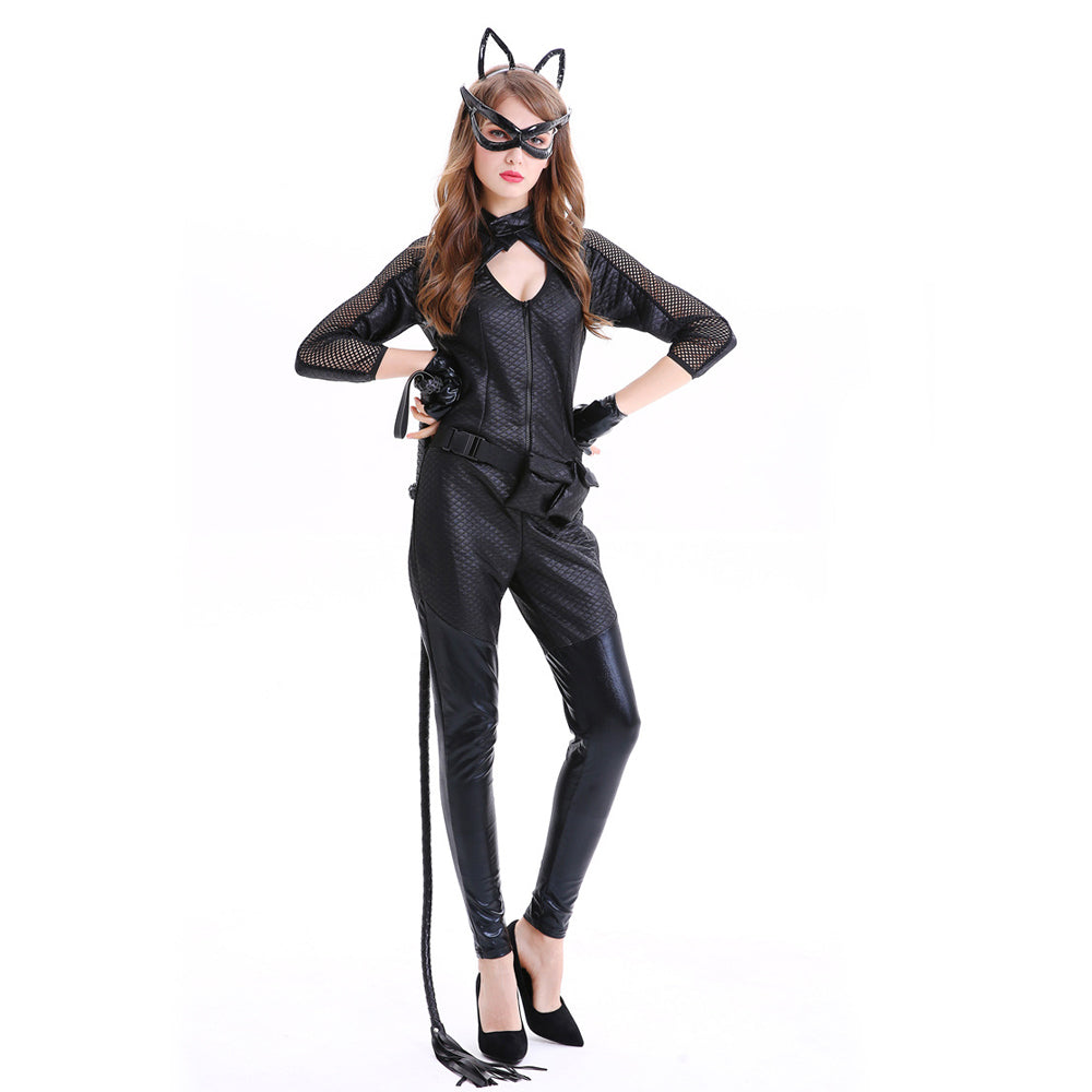 Black Wet Look Catwoman Jumpsuit