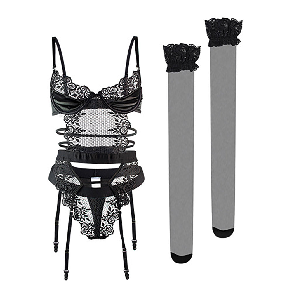 Caged Fishnet Bra With White Underlay & Matching Panty Set main image 1