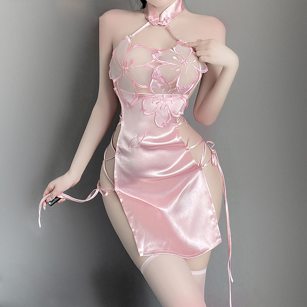 Chinese Lingerie Dress: Pink Satin Babydoll