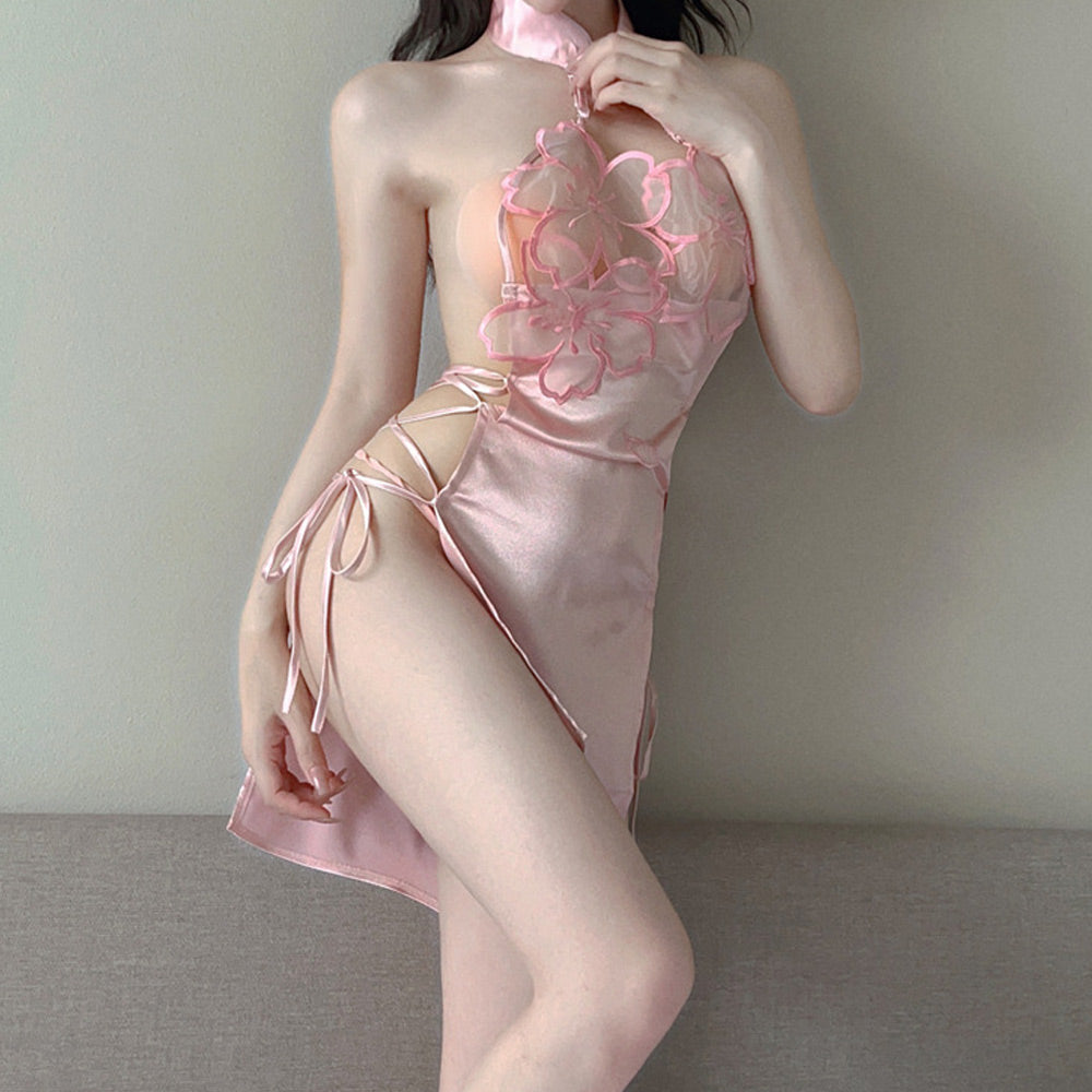 Chinese Lingerie Dress: Pink Satin Babydoll